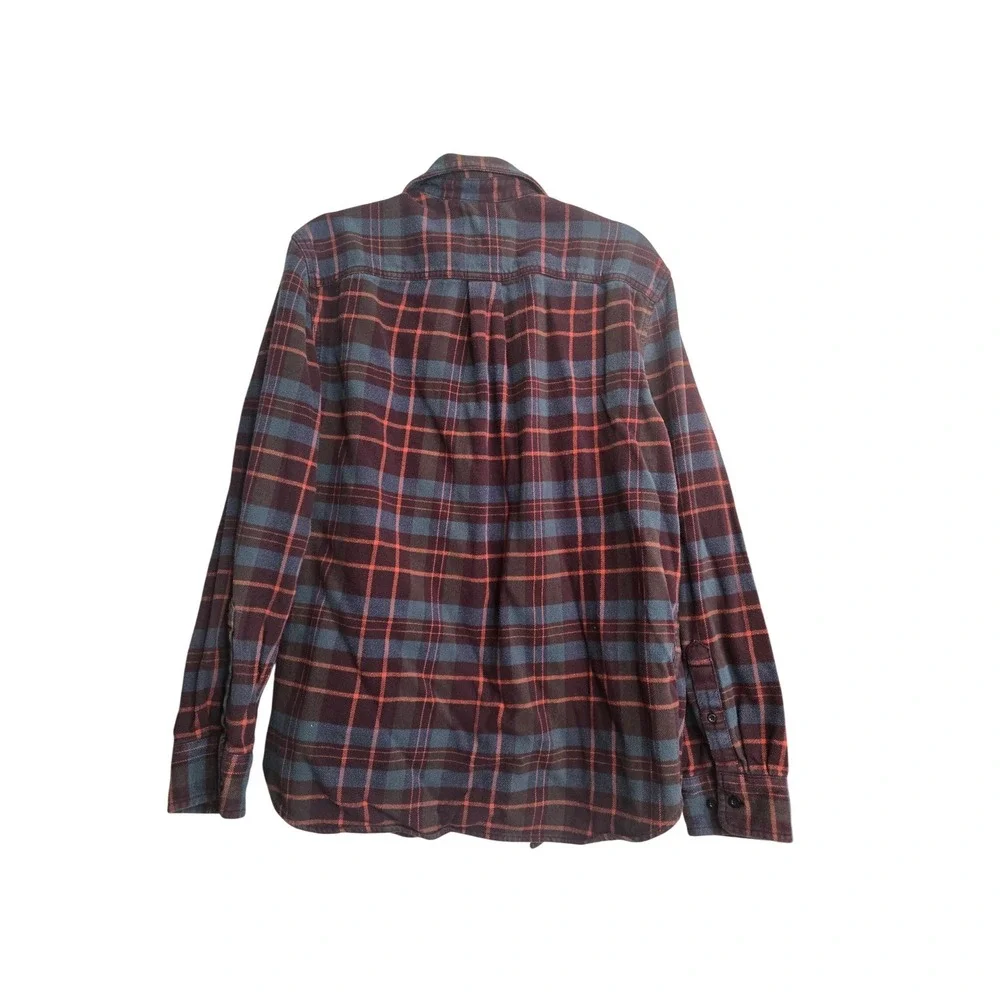 The North Face Mens Large Plaid Flannel Button Down Shirt Burgundy Navy Blue L